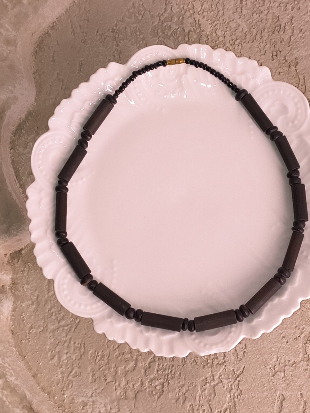 Vintage Dark Brown Beaded Tube Necklace - No Brand